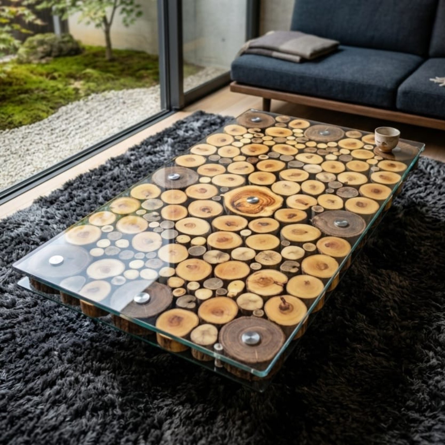 Wood-Slice Glass Coffee Table Wood-Slice Glass Coffee Table